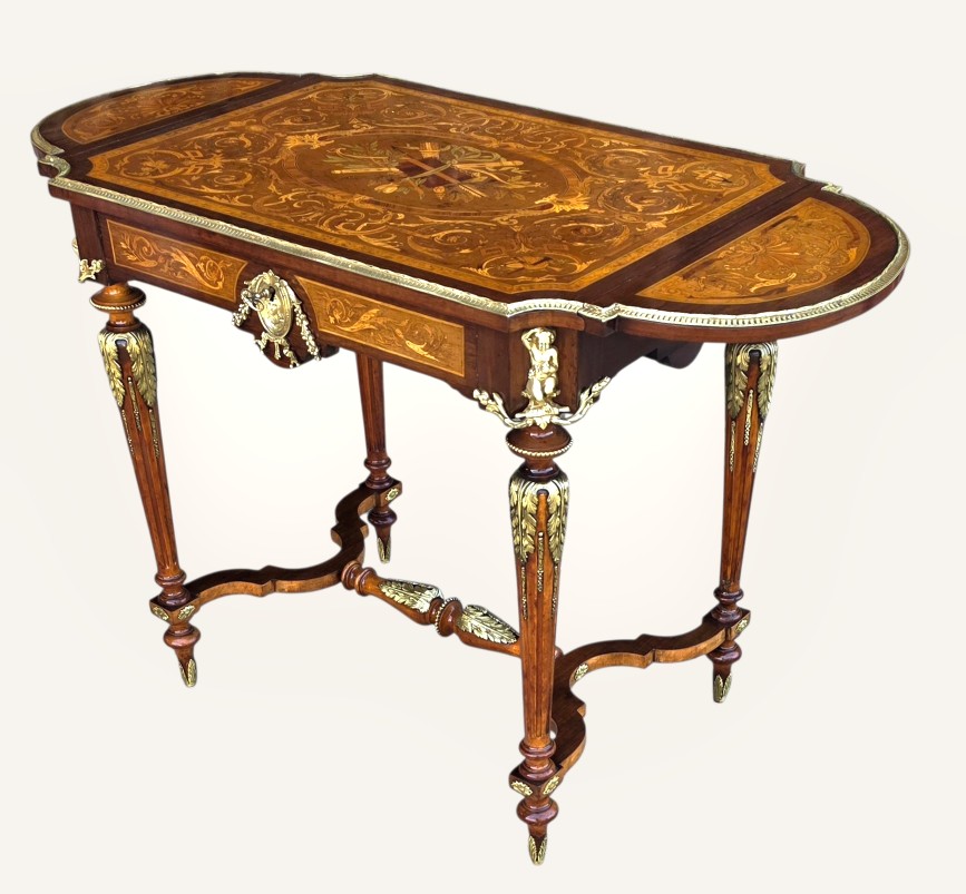 Napoleon III Marquetry Center Table, 19th Century-photo-3