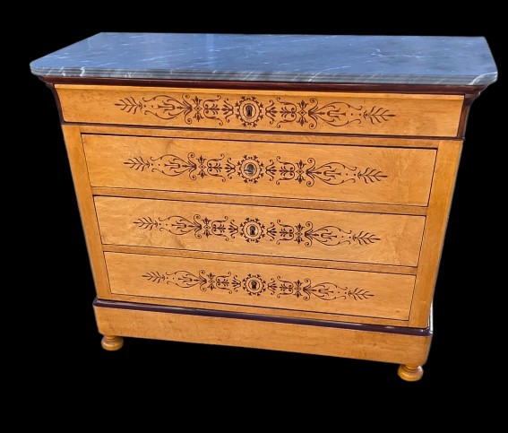 Commode d'époque Charles X 1830 en érable moucheté-photo-2