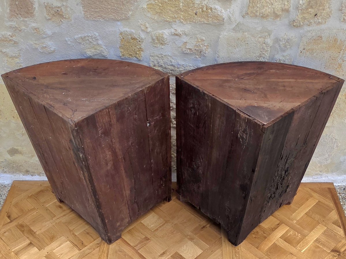 Pair Of Curved Solid Cherry Wood Corner Cabinets From The Louis XV Period, 18th Century, With Marble Tops-photo-4