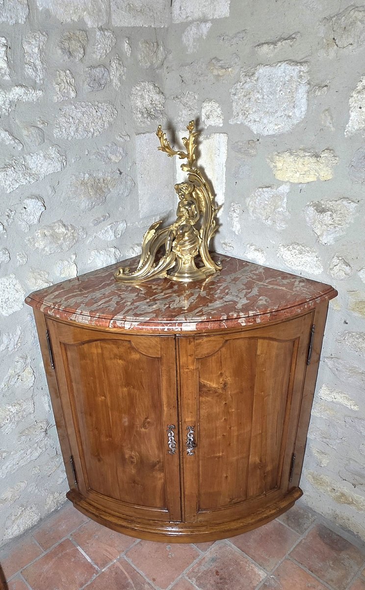 Pair Of Curved Solid Cherry Wood Corner Cabinets From The Louis XV Period, 18th Century, With Marble Tops-photo-6
