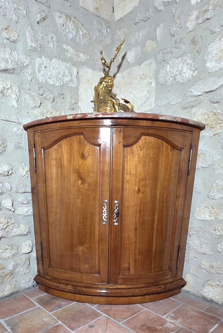 Pair Of Curved Solid Cherry Wood Corner Cabinets From The Louis XV Period, 18th Century, With Marble Tops-photo-7