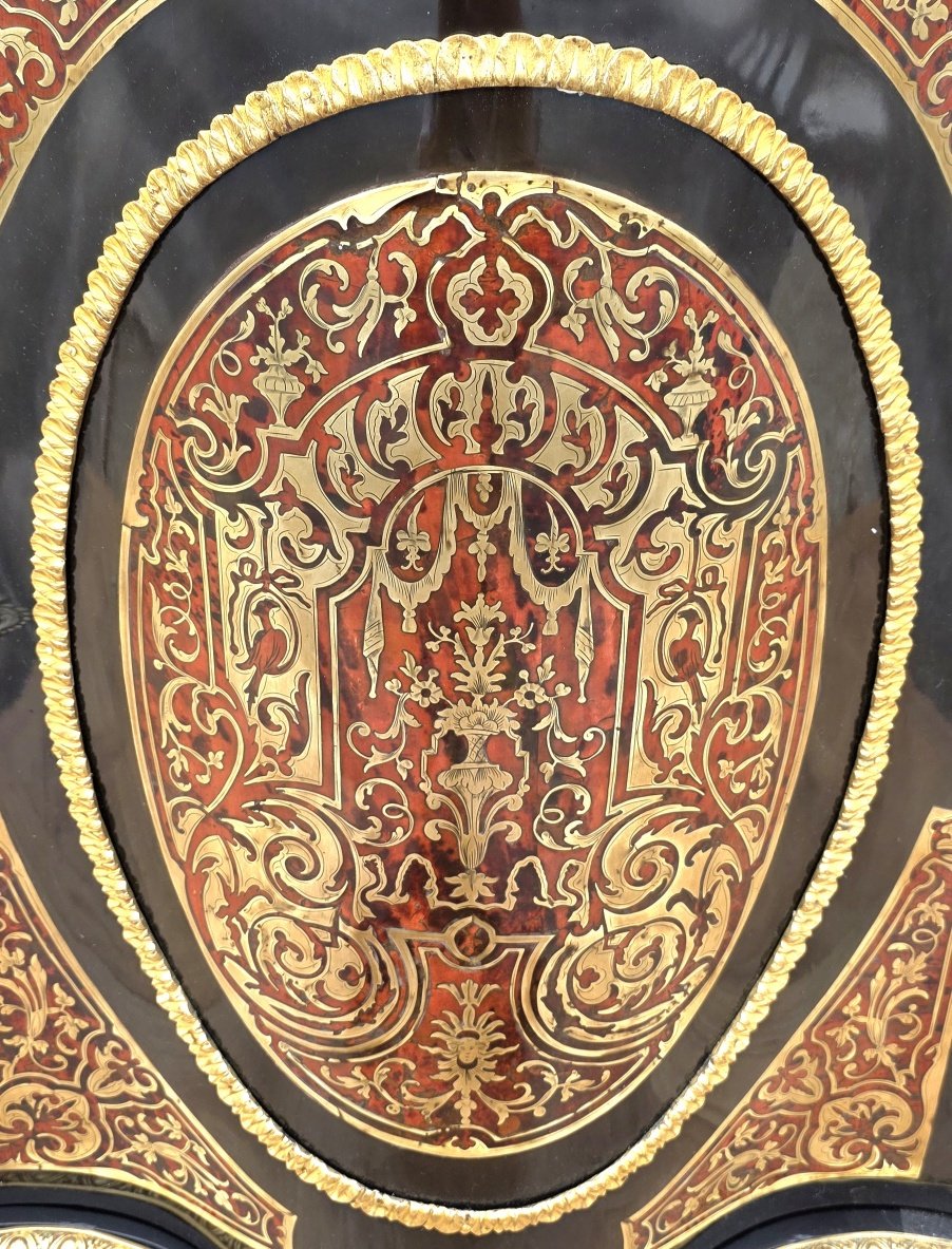 Napoleon III-style Sideboard With Boulle Marquetry, Curved On All Sides-photo-3