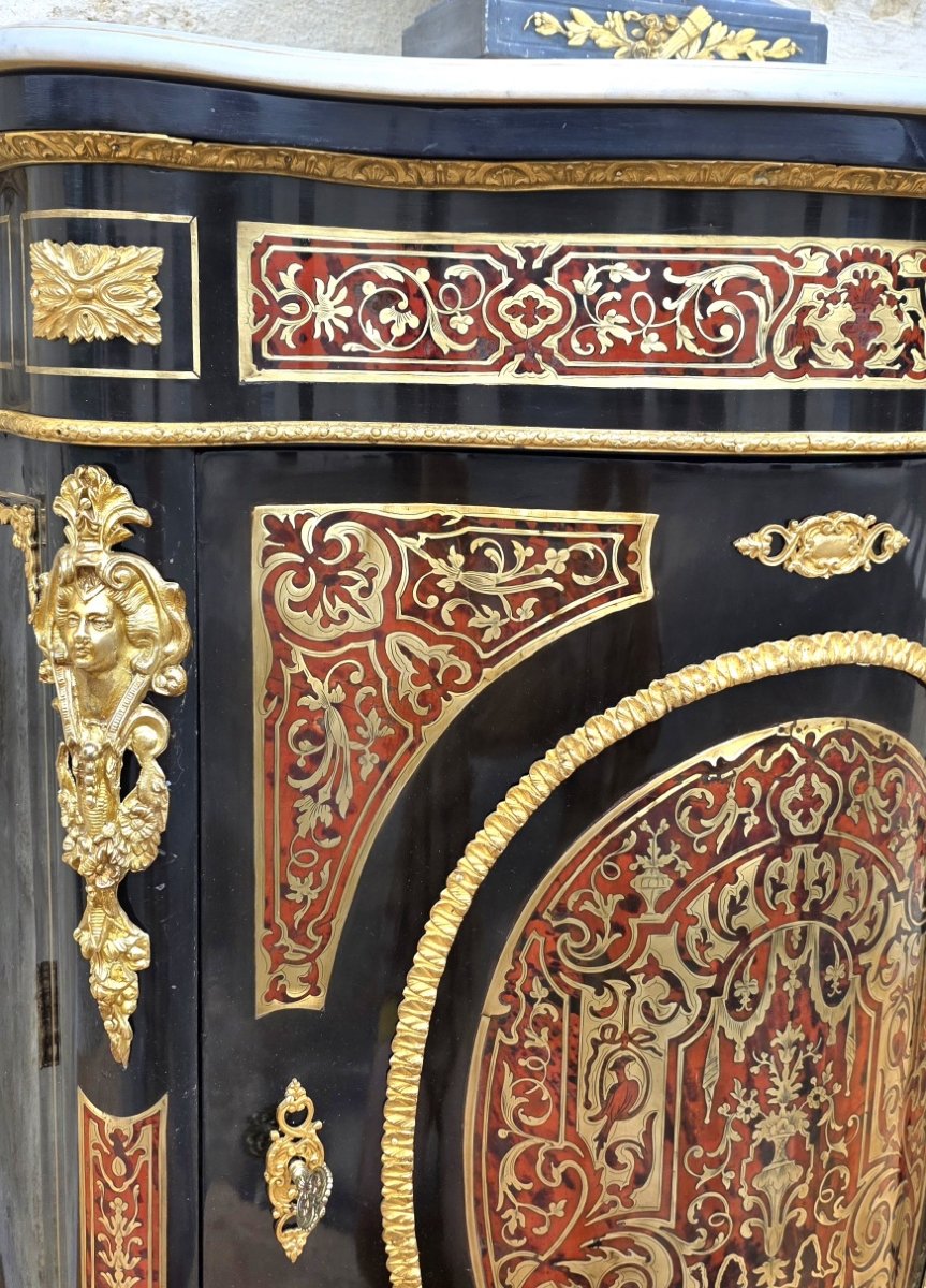 Napoleon III-style Sideboard With Boulle Marquetry, Curved On All Sides-photo-4