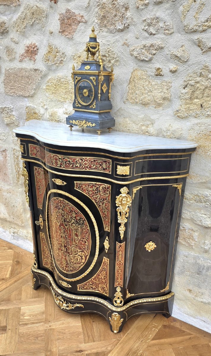 Napoleon III-style Sideboard With Boulle Marquetry, Curved On All Sides-photo-2
