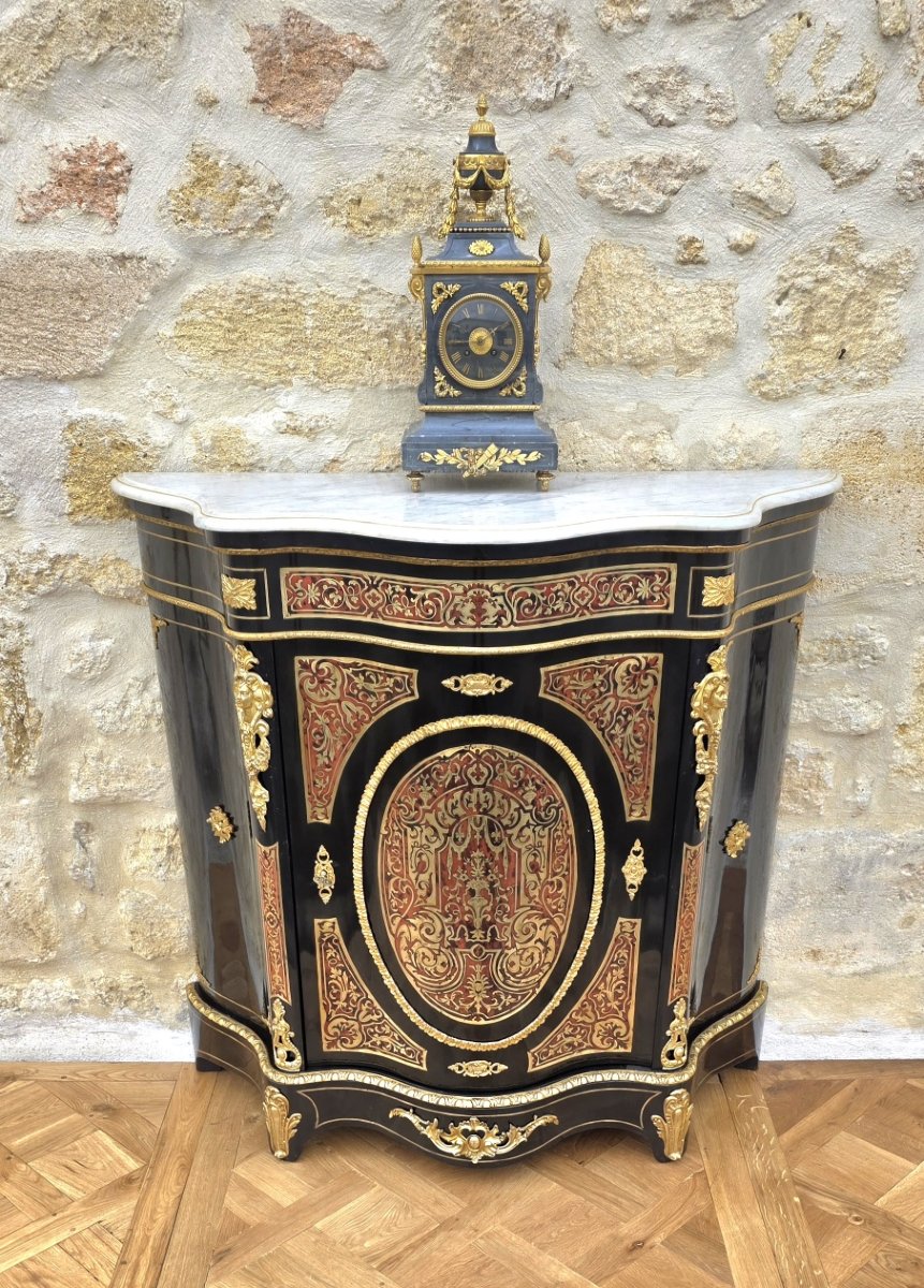 Napoleon III-style Sideboard With Boulle Marquetry, Curved On All Sides-photo-3