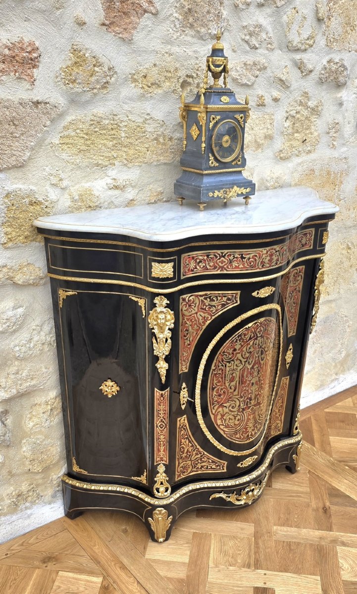 Napoleon III-style Sideboard With Boulle Marquetry, Curved On All Sides-photo-4