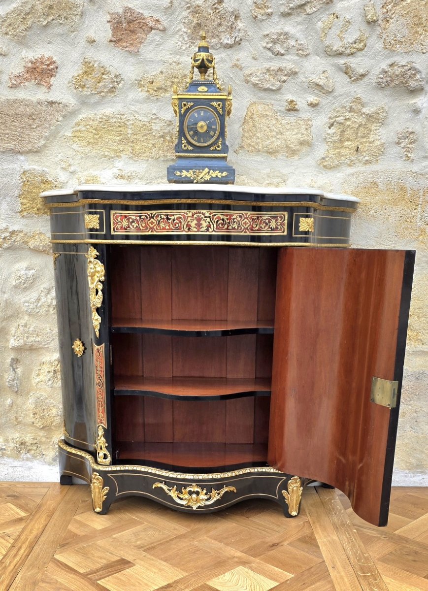 Napoleon III-style Sideboard With Boulle Marquetry, Curved On All Sides-photo-5