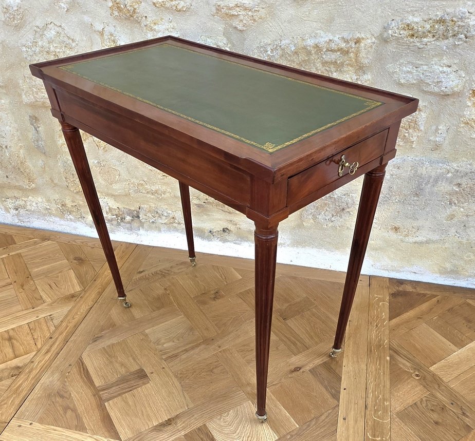 Elégante petite table à écrire d'époque Louis XVI estampillée Ferdinand BURY"-photo-2