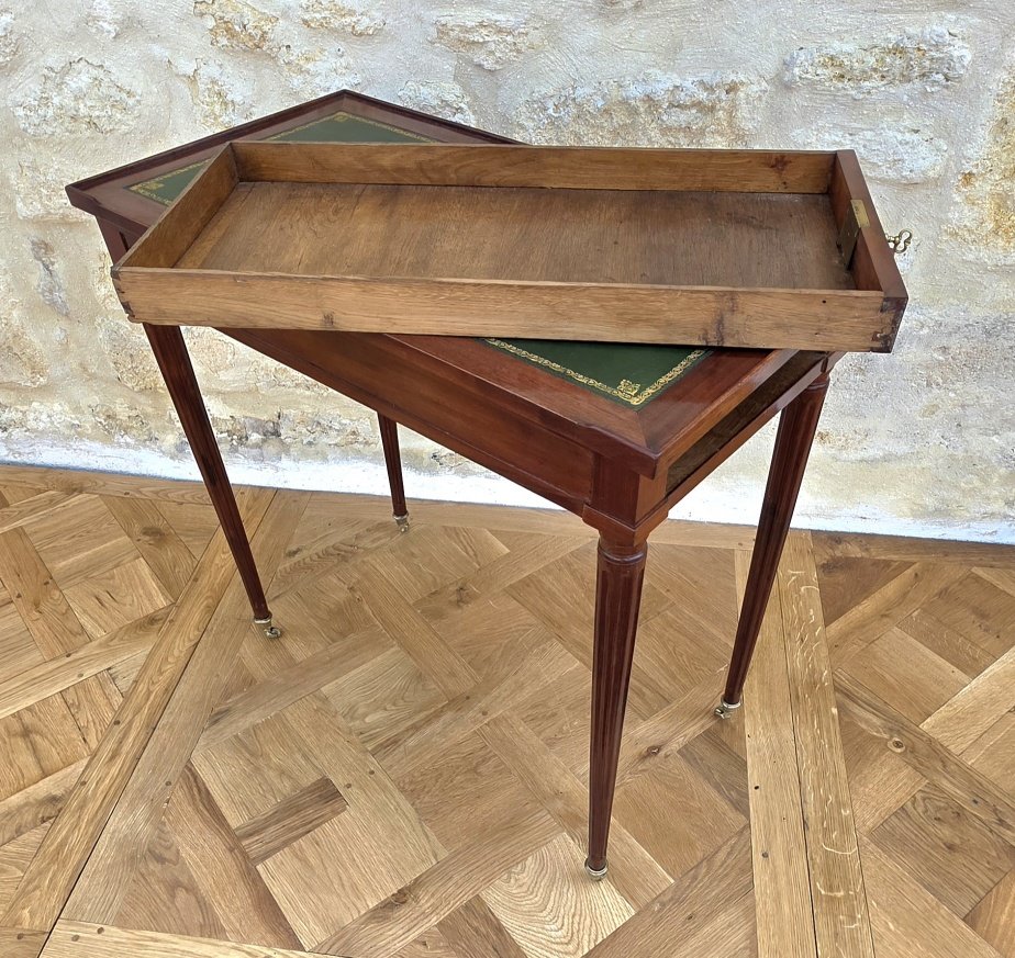 Elégante petite table à écrire d'époque Louis XVI estampillée Ferdinand BURY"-photo-1