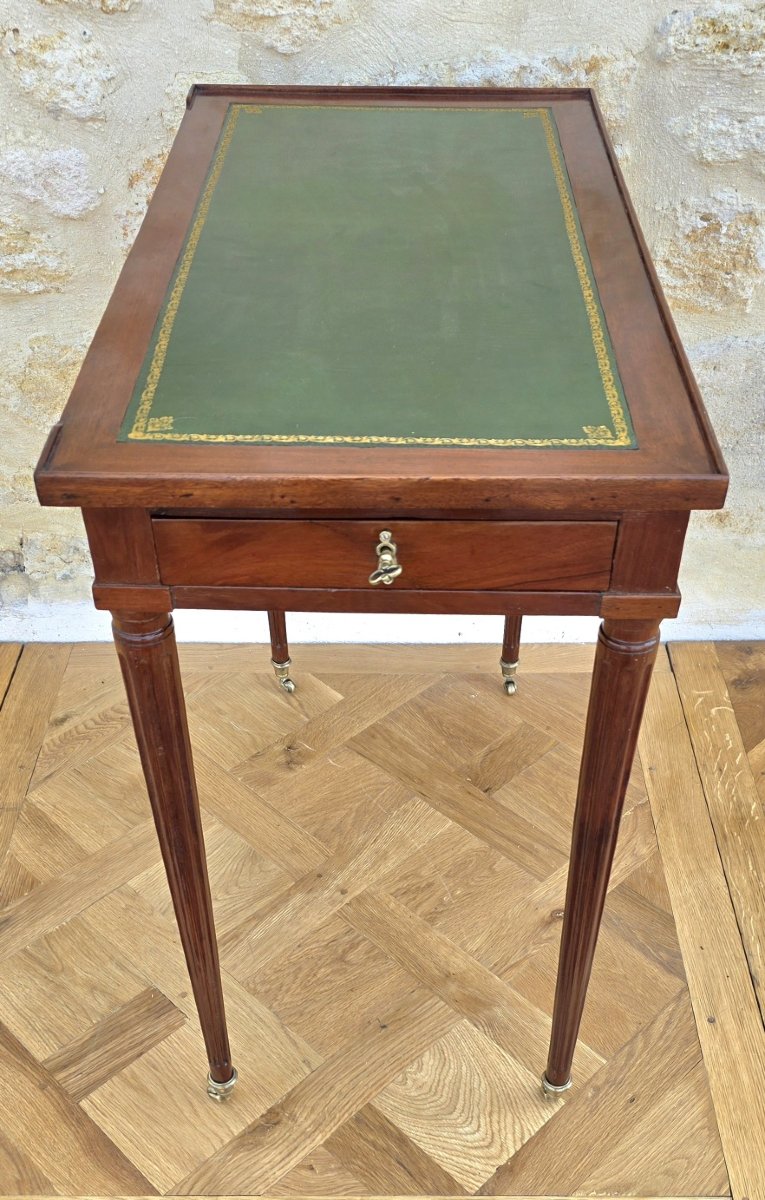Elégante petite table à écrire d'époque Louis XVI estampillée Ferdinand BURY"-photo-2