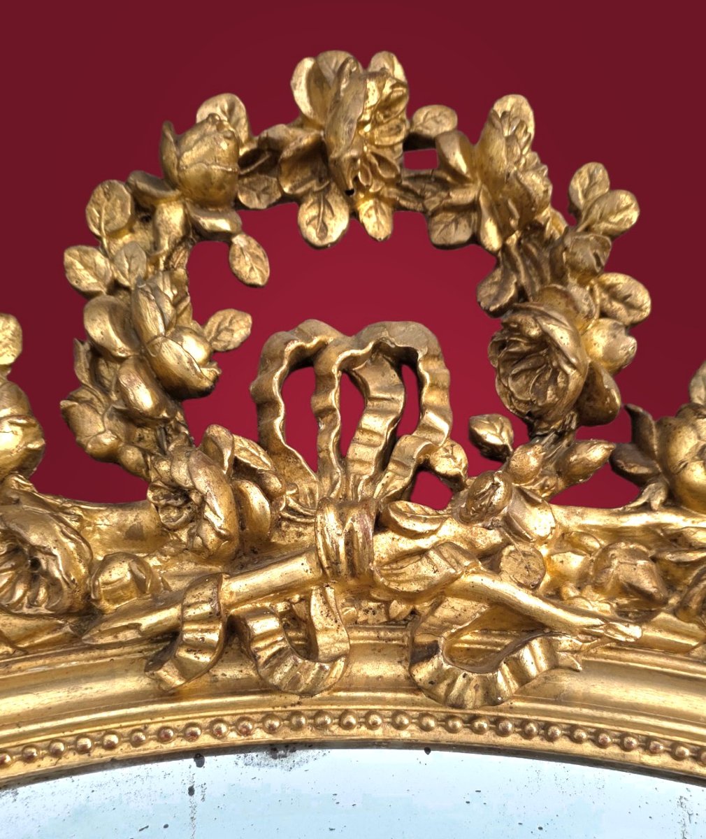 19th-century Oval Mirror In Gilded Wood, Louis XVI Style-photo-3