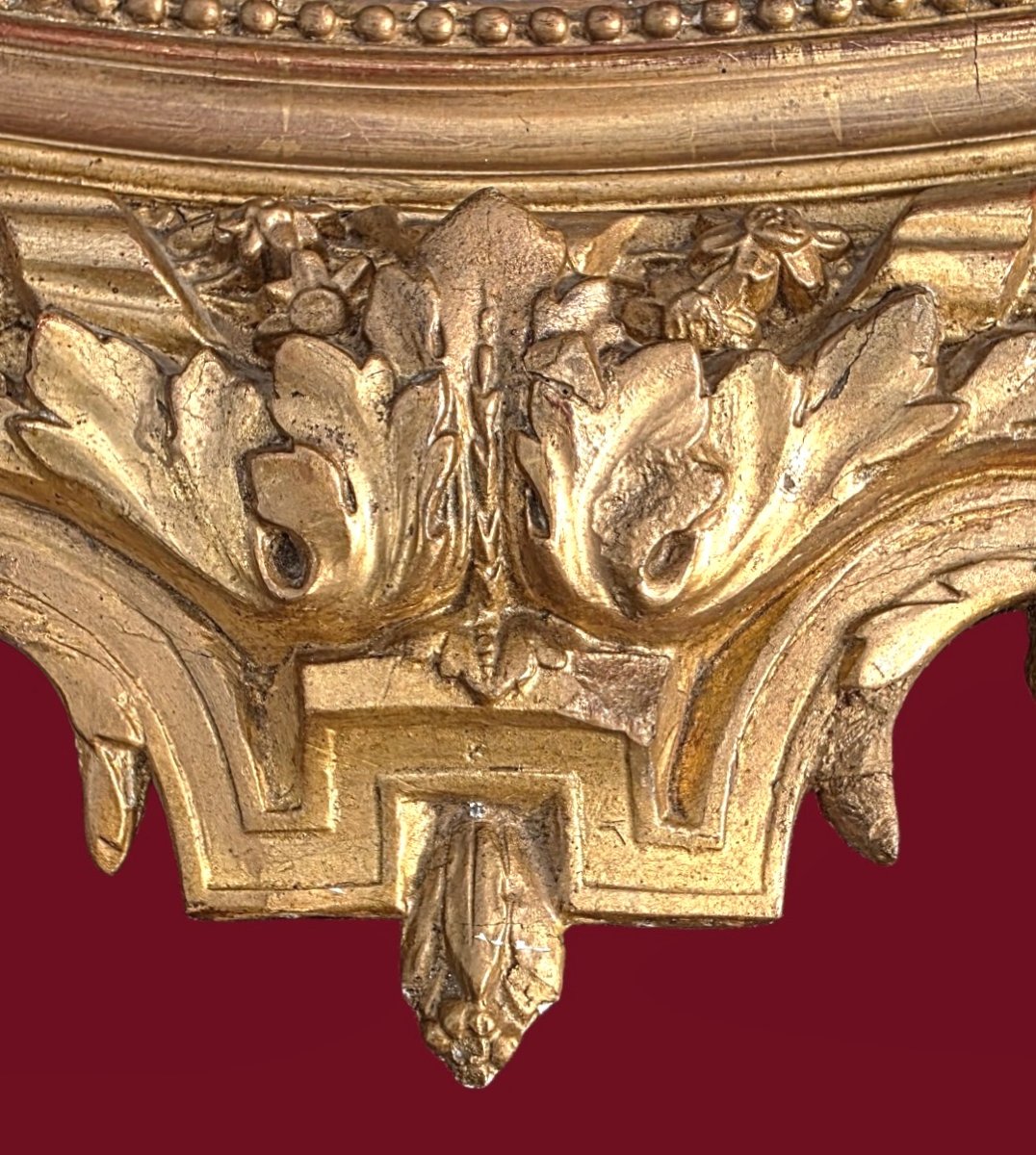 19th-century Oval Mirror In Gilded Wood, Louis XVI Style-photo-3