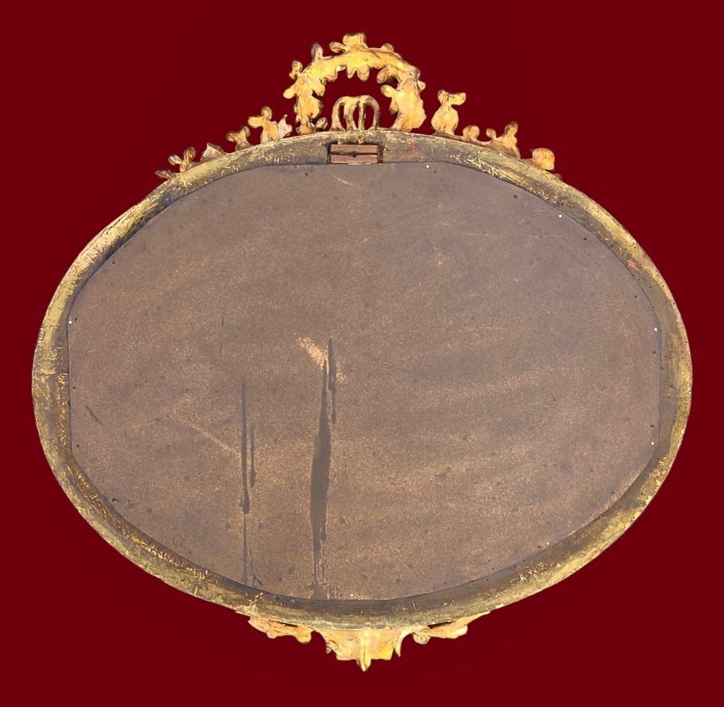 19th-century Oval Mirror In Gilded Wood, Louis XVI Style-photo-4