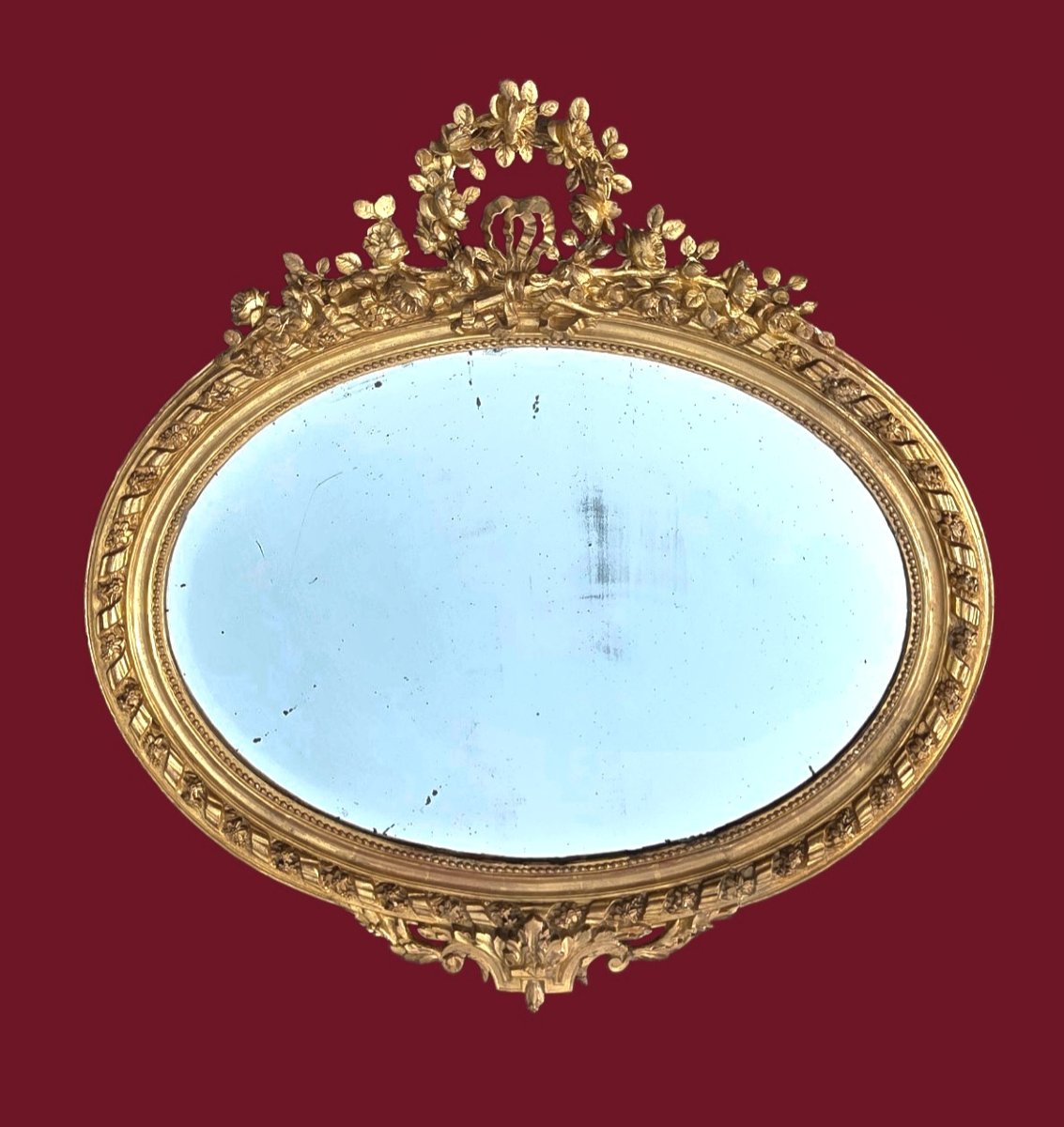 19th-century Oval Mirror In Gilded Wood, Louis XVI Style