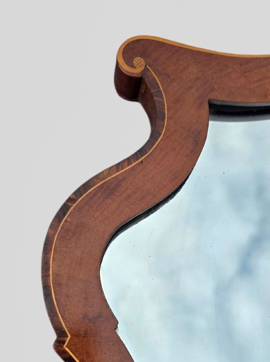 19th-century English Mahogany Inlaid Mirror-photo-2