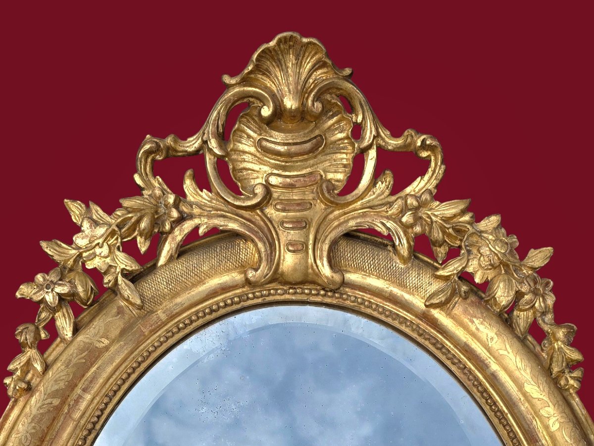 Miroir ovale bois doré 19ème siècle de style Louis XV-photo-2