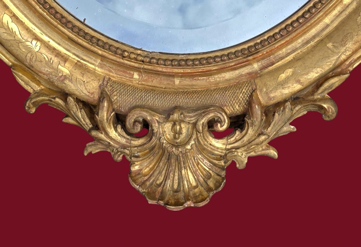 Miroir ovale bois doré 19ème siècle de style Louis XV-photo-3