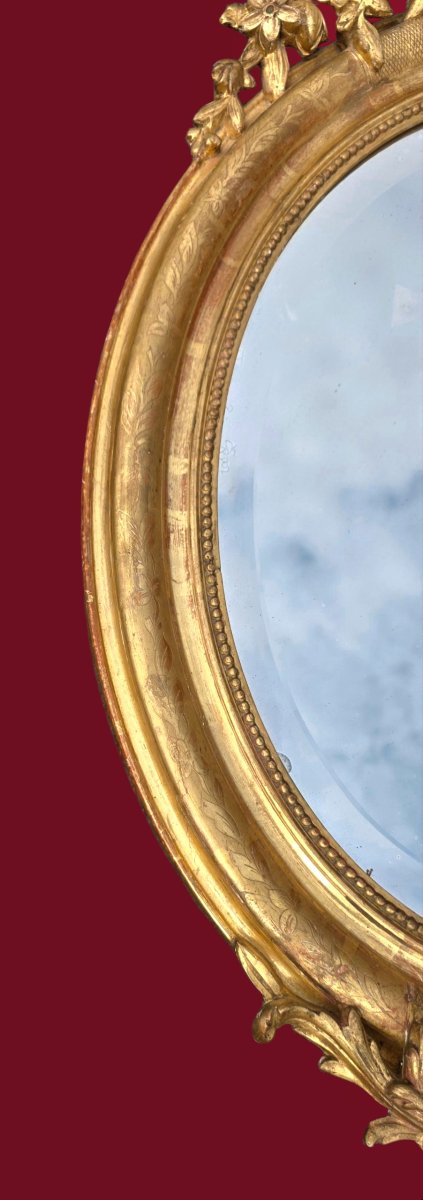 Miroir ovale bois doré 19ème siècle de style Louis XV-photo-1