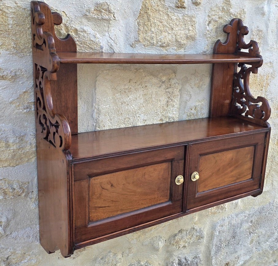19th-century Wall-mounted Shelf Made Of Solid Mahogany