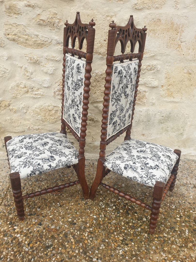 Pair Heaters With "cathedral" Backrest Nineteenth. Mahogany-photo-4