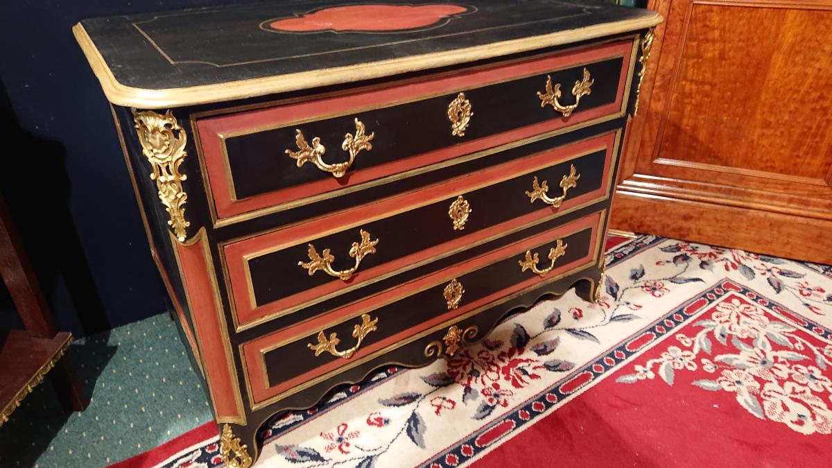 Commode Polychrome XVIIIème " Louis XIV " - Noyer-photo-1