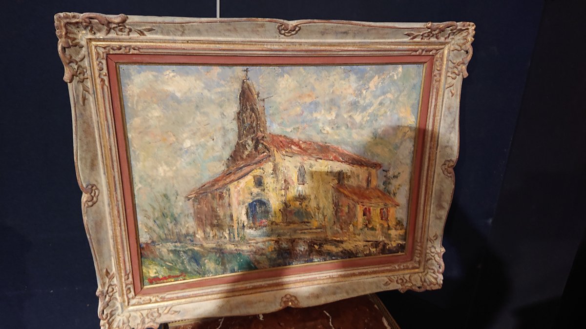 Peinture sur toile 20ème "Chapelle " ( Pays Basque )-photo-2