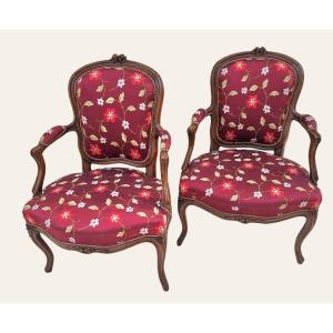 Pair Of Cabriolet Armchair Louis XV Period 18th