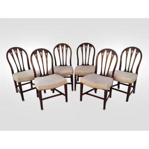 Set Of 6 Louis XVI Chairs And 2 Armchairs Late 18th Mahogany