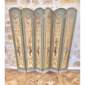 Paravent à 6 Feuilles Louis XVI époque Début 19 ème