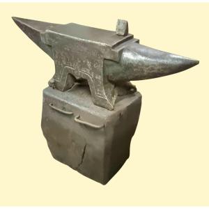 Large 19th Century Anvil On Its Oak Block