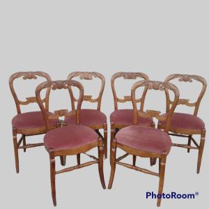 Series Of 6 Chairs XIXth Century - Cherry