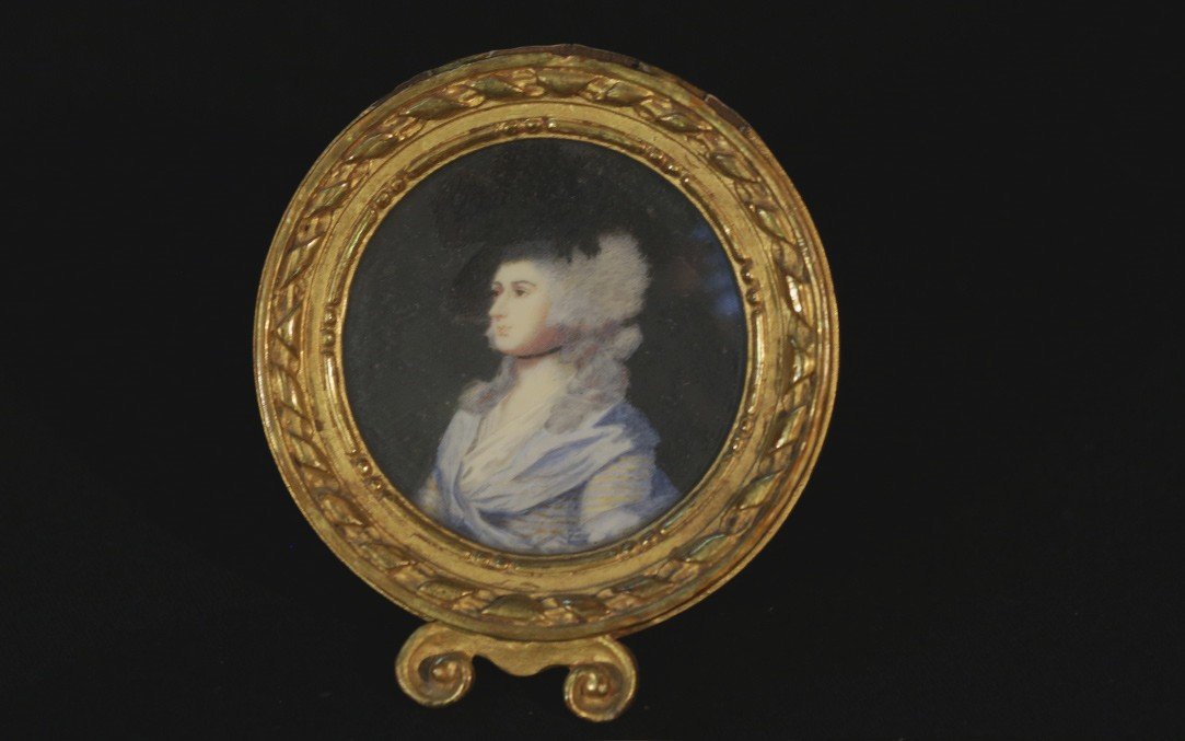 Portrait Miniature Ancien - Élégante D'après Thomas Gainsborough - Pièce De Collection