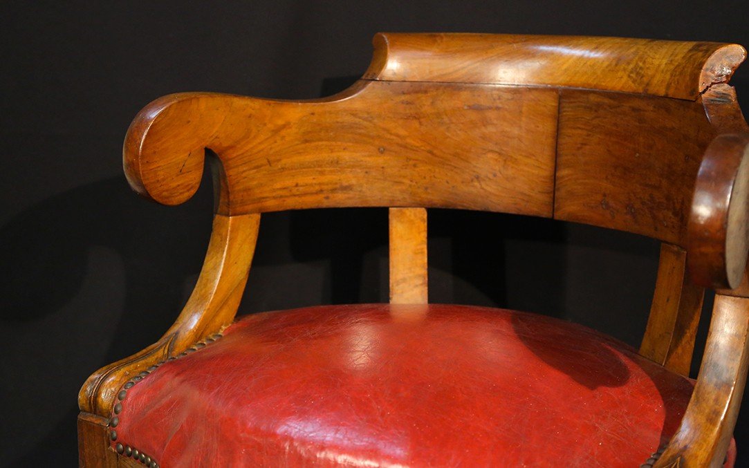 Fauteuil Empire En Acajou Et Cuir Vert - Très Bon état - Reconditionné