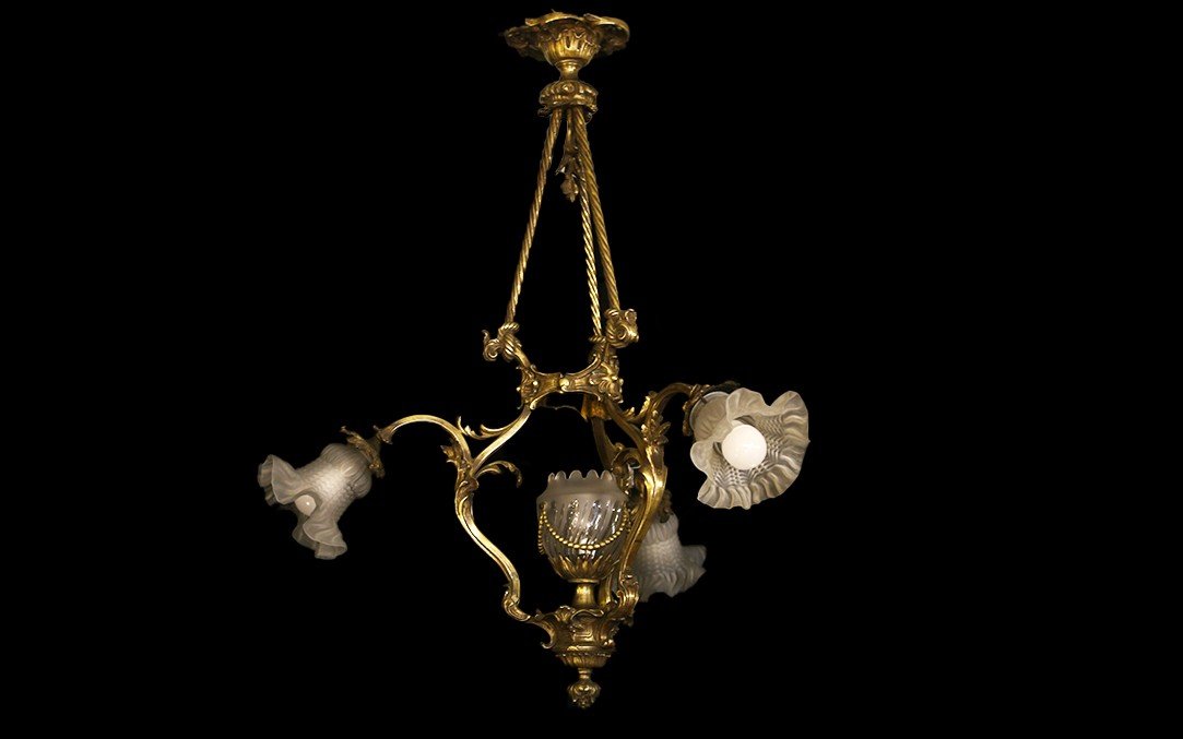 Proantic: Lustre En Bronze Art Nouveau, Années 1900