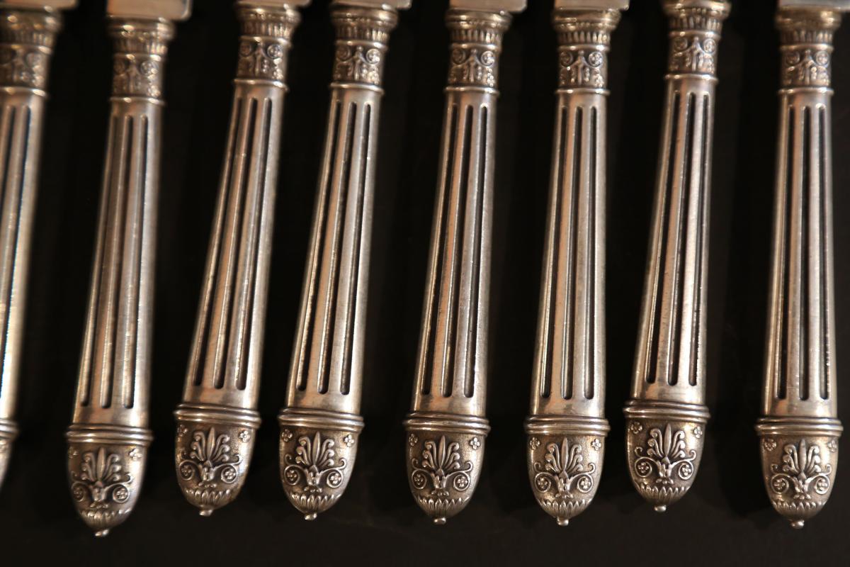 Lot de 11 couteaux vintage , lame acier et manche en argent