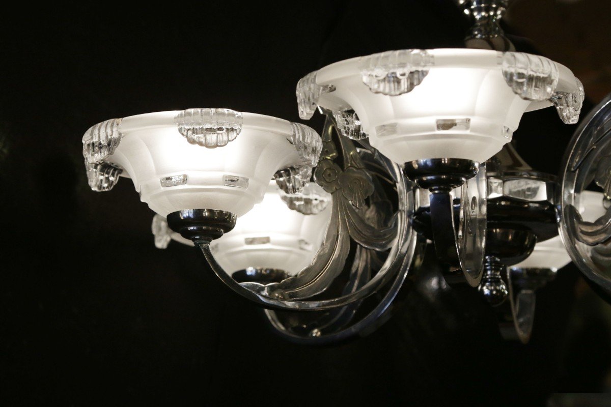 Lustre Art Deco, Chrome, 6 Lampes -photo-4
