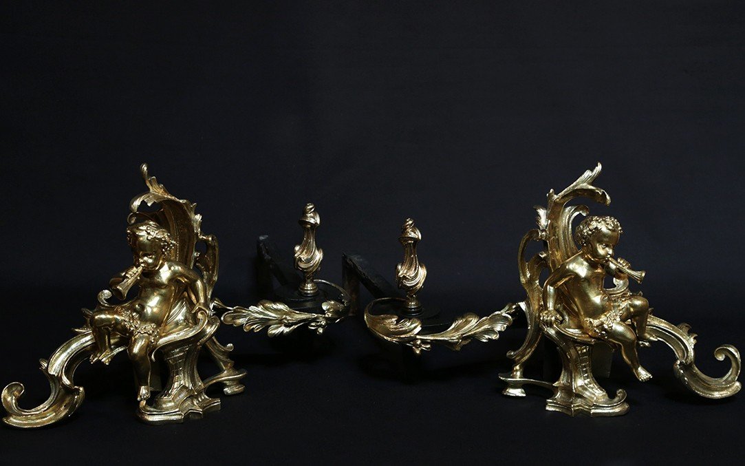 Paire de Chenets En Bronze Ciselé Et Doré_ XVIIIe-photo-4