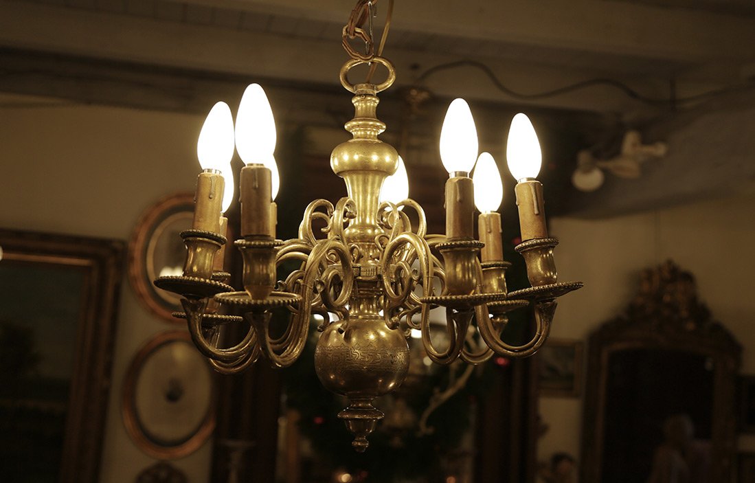 Hebrew Chandelier In Bronze, Eighteenth Century-photo-3