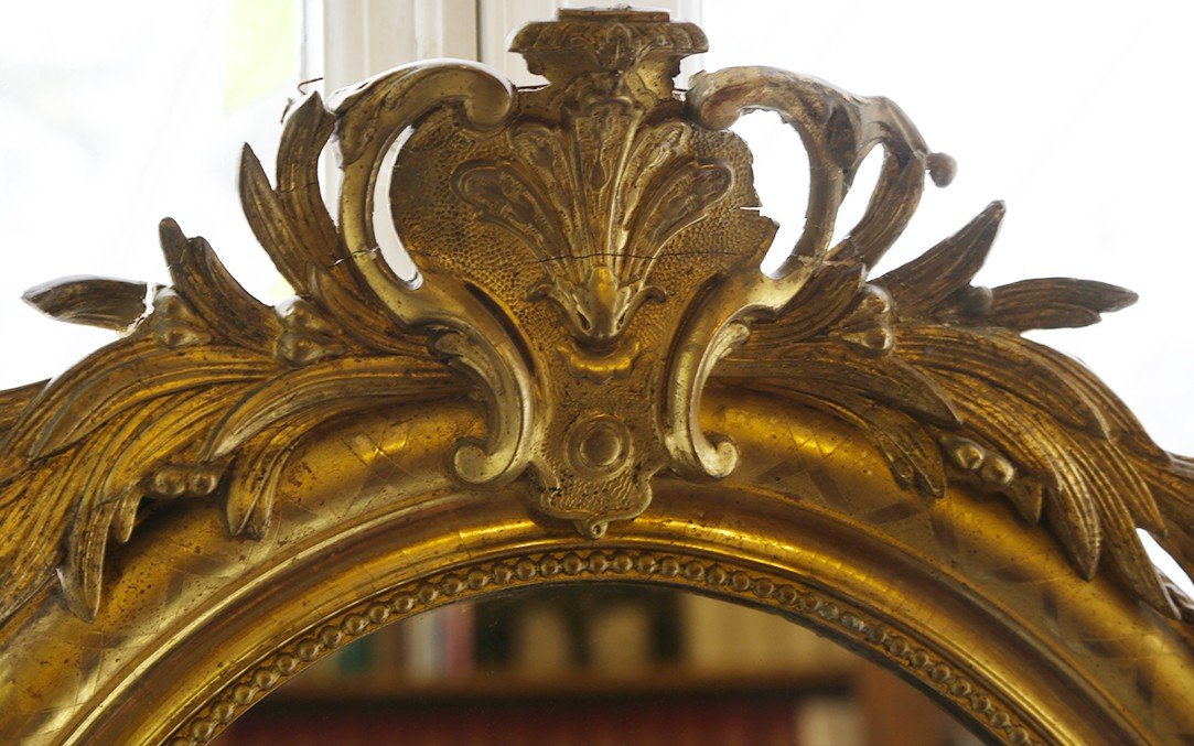 Louis Philippe Oval Mirror, Golden Wood, XIXth-photo-4