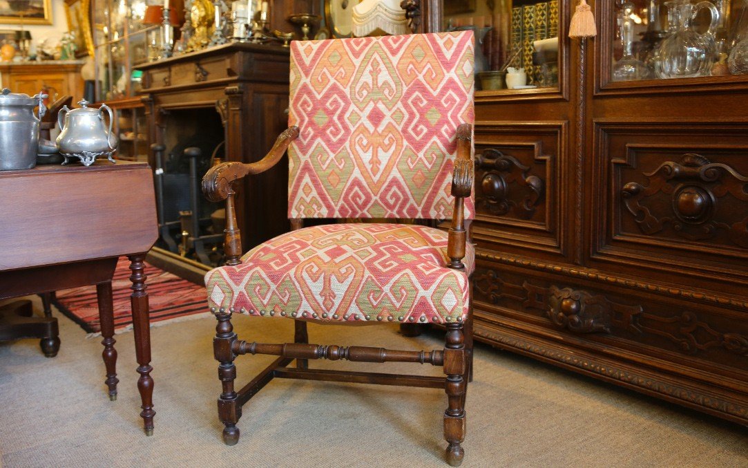 Pair Of Louis XIII Style Armchairs, XIXth Century-photo-3