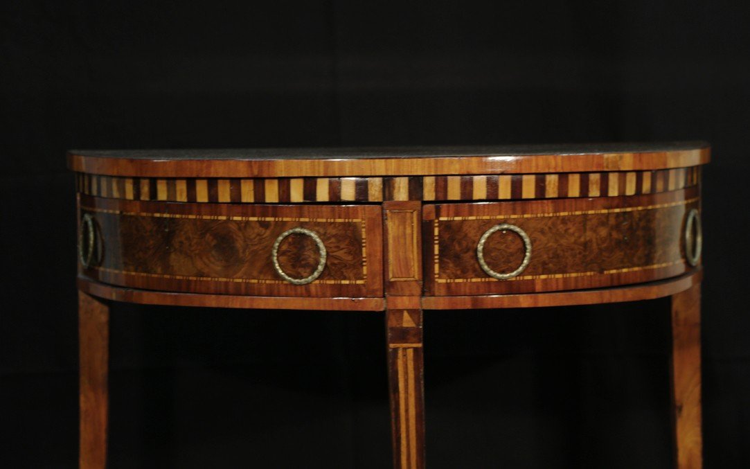 Half-moon Inlaid Console, Varnished In Tampon, XVIIIth-photo-2