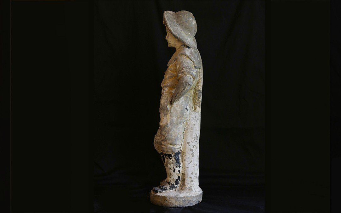 Pair Of Garden Cement Fisherman Statues, Years 1910-1920, Arcachon, South France-photo-3