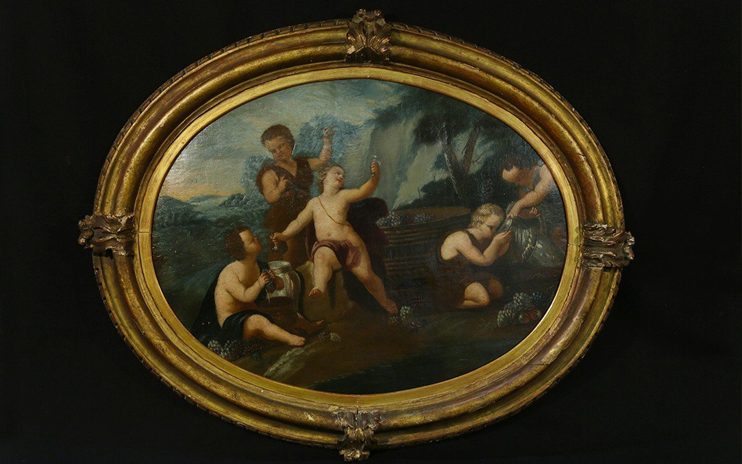 Oil On Canvas 18th Century, Putti (104 X 85 Cm)-photo-4