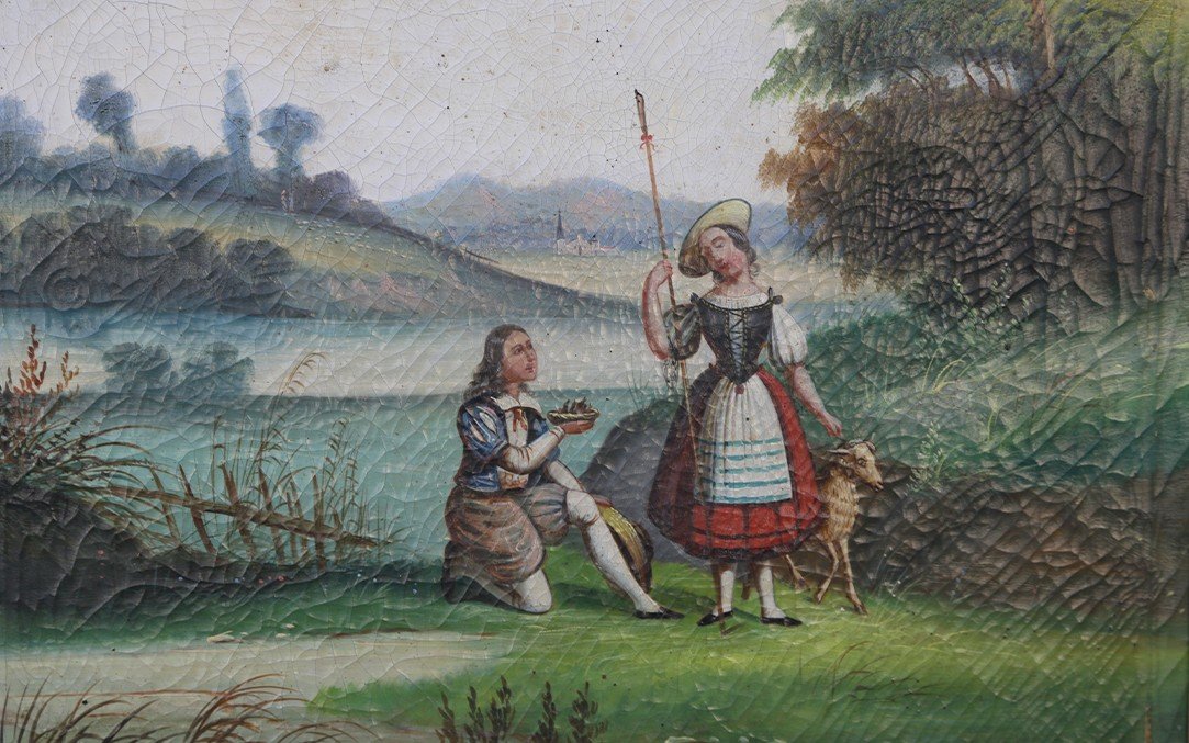 Trumeau XIXème Siècle, Paysage "naturaliste" Scène Galante -photo-2