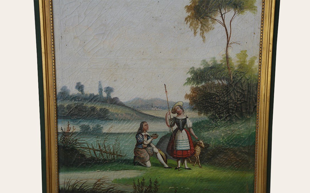 Trumeau XIXème Siècle, Paysage "naturaliste" Scène Galante -photo-4