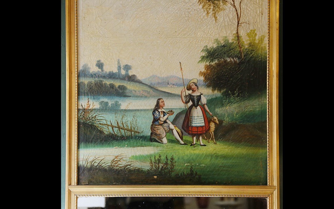 Trumeau XIXème Siècle, Paysage "naturaliste" Scène Galante -photo-4