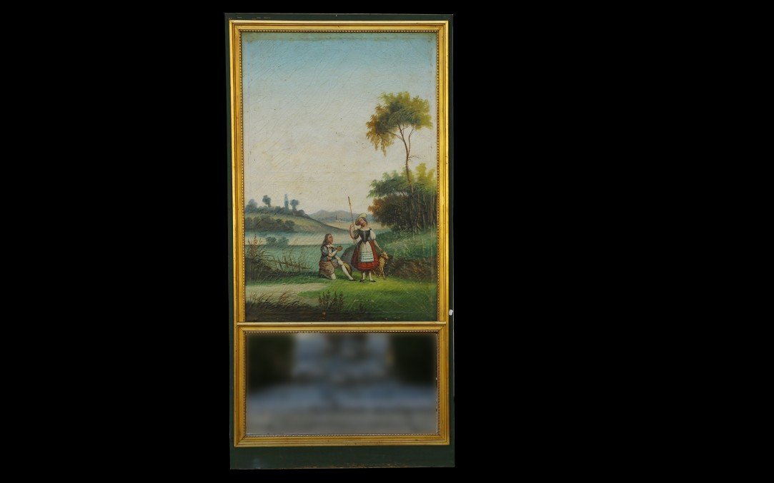 Trumeau XIXème Siècle, Paysage "naturaliste" Scène Galante 