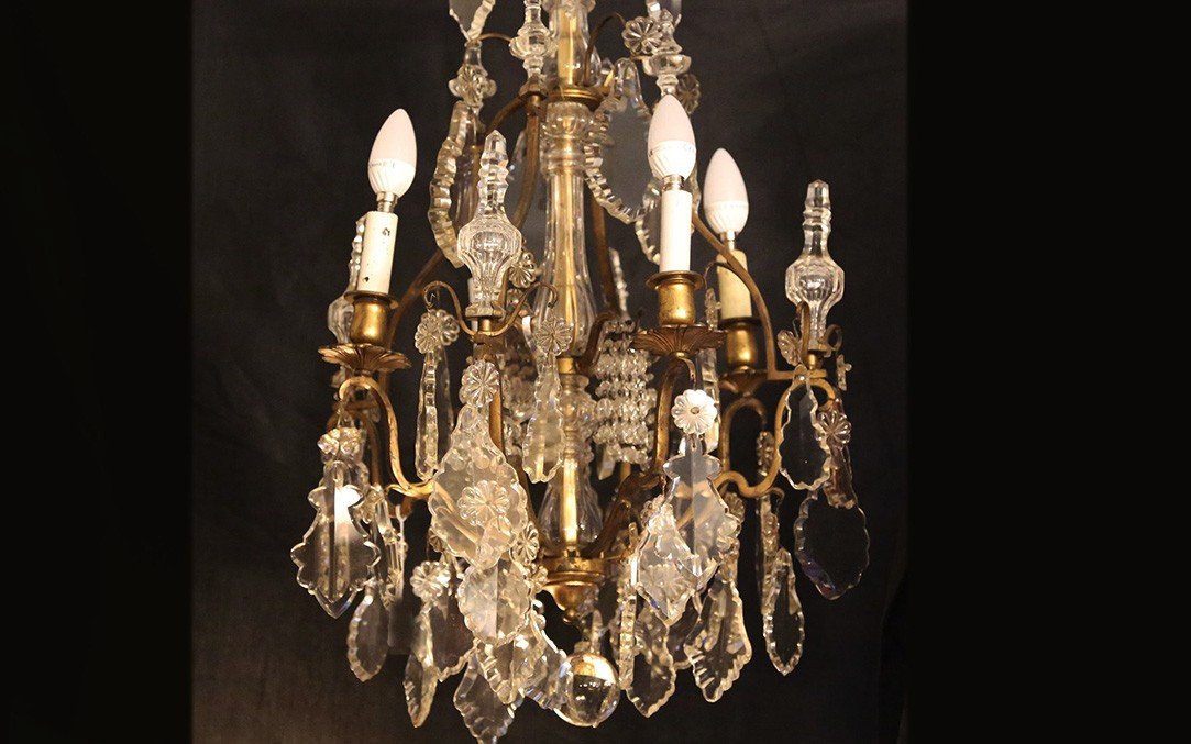 19th Century Chandelier, Tassels, Crystal And Bronze-photo-3
