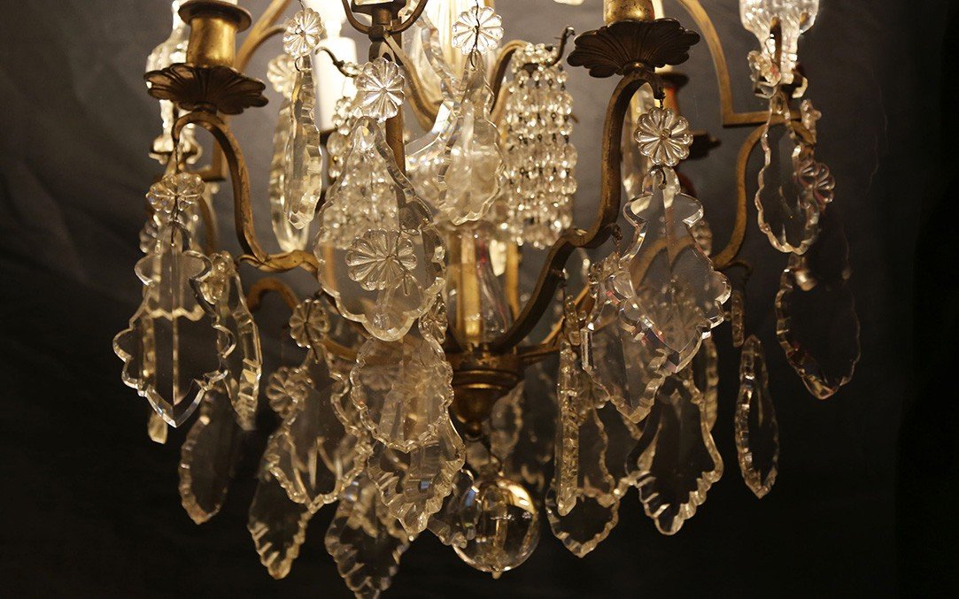 19th Century Chandelier, Tassels, Crystal And Bronze-photo-4