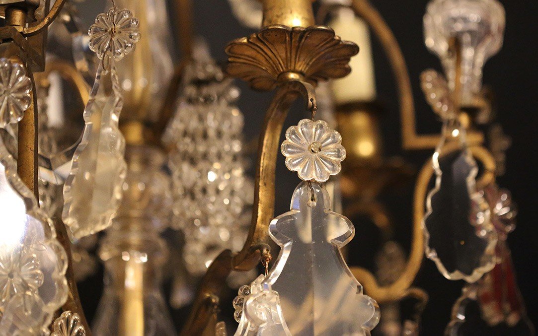 19th Century Chandelier, Tassels, Crystal And Bronze-photo-3